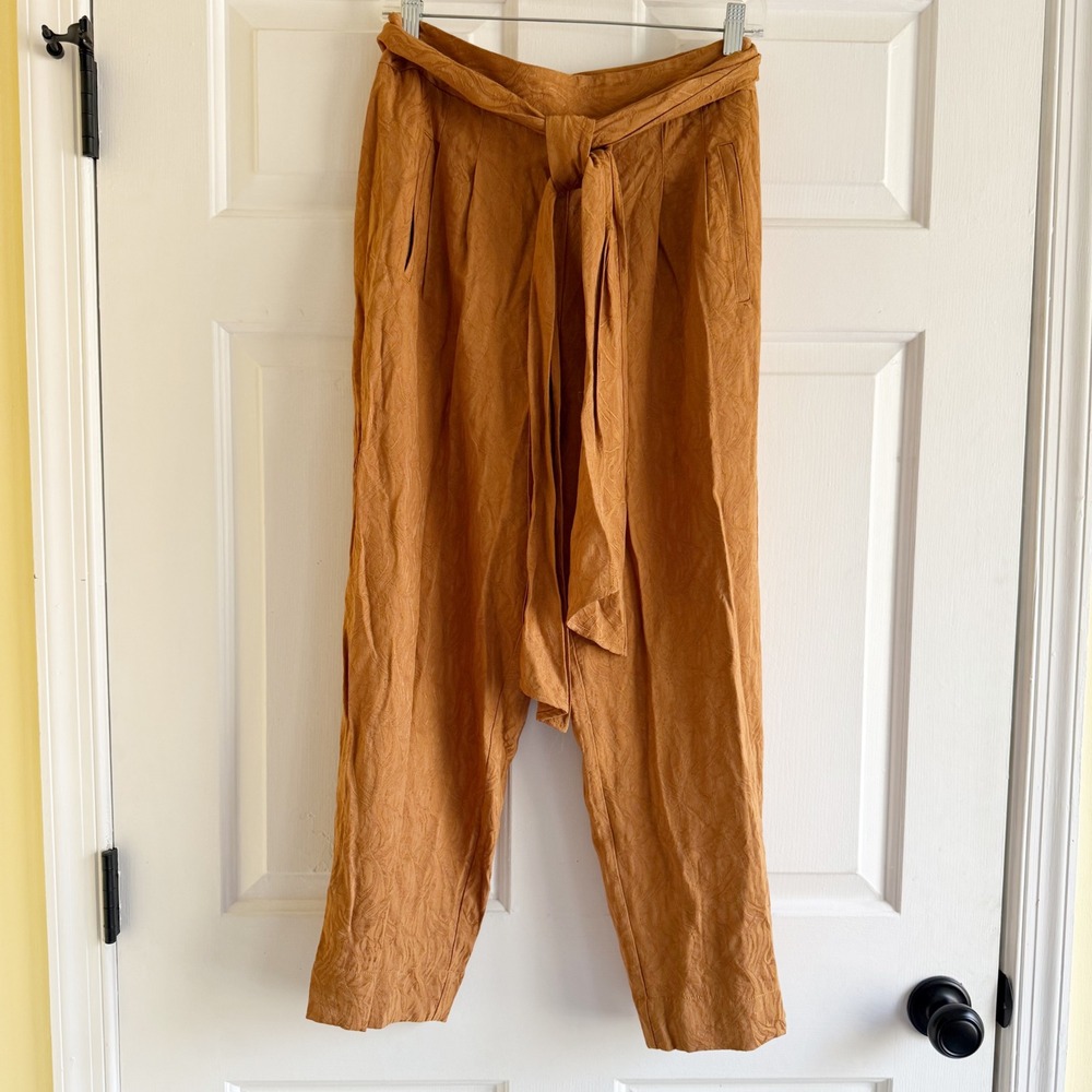 NWT Anthropologie Ett:Twa Jacquard High Waisted Paperbag Pants Gold Orange Sz 12
